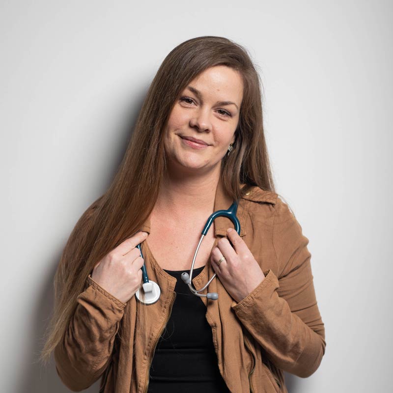 Midwife Melanie Sipes with Golden Heart Midwifery, Fairbanks, Midwife, Headshot in Studio.